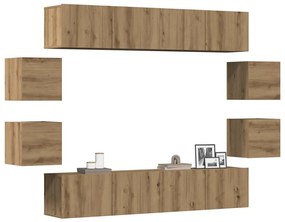 Conjunto de armário TV parede 8 pcs madeira carvalho artisiano
