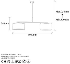 Candeeiro de Teto Way – Preto e Branco – 100 x 30 x 75 cm