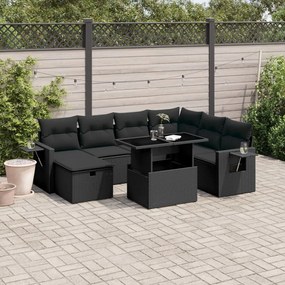 8 pcs conjunto sofás de jardim com almofadões vime PE preto