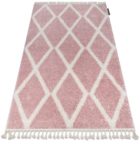 Tapete BERBER TROIK A0010 cor de rosa/branco Franjas berbere marroquino shaggy