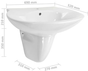 Lavatório de parede 690x520x210 mm cerâmica branco