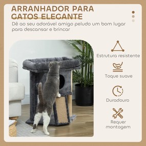 Arranhador para Gatos Pequenos 57 cm com Rampa para Arranhar Caverna Cama e Bola Suspensa 40x40x57 cm Cinzento Escuro