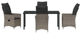 Conjunto de Jantar de Jardim com 5 Peças e Almofadas Cinza em Rattan d