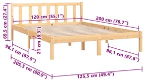 Estrutura de Cama Jane em Madeira de Pinho - 120x200 cm - Cor Natural