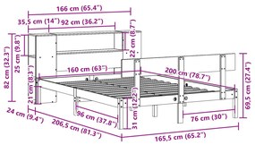 Cama com estante sem colchão 160x200 cm pinho maciço branco