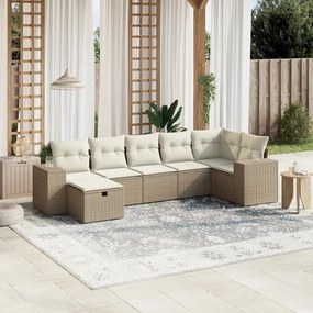 7 pcs conjunto de sofás p/ jardim com almofadões vime PE bege