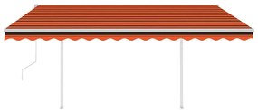 Toldo retrátil automático com postes 4,5x3,5 m laranja/castanho