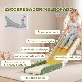Escorrega Infantil Dobrável 4 em 1 com Trepador, Aro de Basquetebol, Bola, Arrumação e Degraus Creme