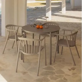 Conjunto De Mesa Redonda Ø110 Cm Em Alumínio Elton E 4 Cadeiras De Jardim Empilháveis Em Polipropileno Ivor Moka Brown - Sklum