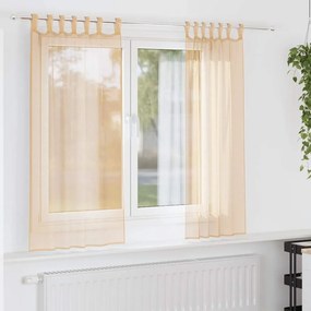 Cortinas de voile com bolsos para varão 2 pcs areia
