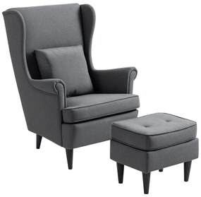 HOMCOM Poltrona com Apoio para Pés Poltrona de Leitura com Encosto Alto Capitonê e Pés de Madeira 75x83x104 cm Cinzento Escuro