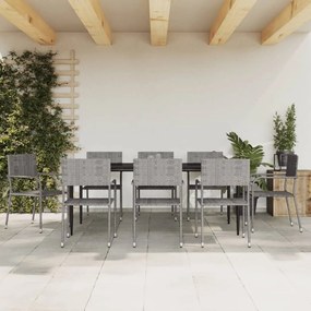 vidaXL 9 pcs conjunto de jantar para jardim vime PE e aço cinza/preto