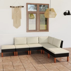 vidaXL 6 pcs conjunto lounge de jardim c/ almofadões vime PE preto