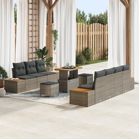 Conjunto de Sofás de Jardim com Almofadas vidaXL 10 Peças Cinza Rattan