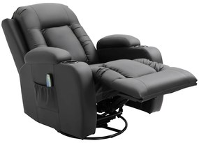 Poltrona de Massagem Reclinável até 150° com 8 Pontos de Massagem por Vibração Função de Aquecimento 85x94x104 cm Preto