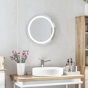 Espelho Casa de Banho com Luz LED Ø50x4,6cm Espelho Redondo de Parede com Interruptor Tátil 3 Luzes Ajustáveis Função de Memória e Anti-Embaciamento E