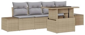 Conjunto de Sofá de Jardim de 5 Peças com Almofadas Bege em Rattan