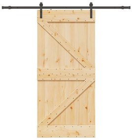 vidaXL Porta de correr c/ ferragens 100x210 cm madeira de pinho maciça