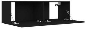 Conjunto de 3 Móveis de Parede de TV Faial L - Preto - Design Moderno