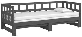 Sofá-cama de puxar pinho maciço cinza 2x(90x200) cm