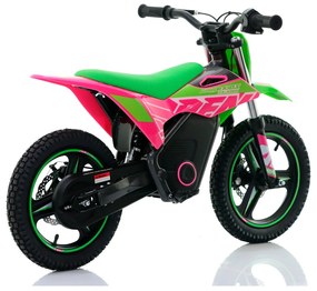 Mini moto elétrica para crianças velocidade até 30Km/h C/Limitador RFN Warrior SX-E350 14/14” 350W Verde e Rosa