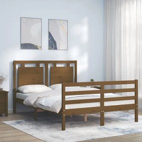 Estrutura de cama dupla pequena 4FT madeira maciça castanho-mel
