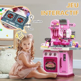 Conjunto de cozinha infantil 53 C x 22 L x 69 A cm com 33 peças para crianças dos 3 aos 6 anos, com luzes e sons realistas, cor-de-rosa