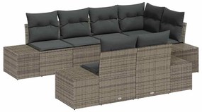 Conjunto de Sofá de Jardim 7 Peças com Almofadas Cinzas em Rattan Sint