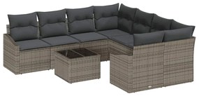 Conjunto de Jantar de Jardim de 9 Peças com Almofadas Cinza Rattan PE