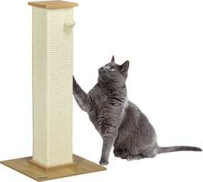PawHut Poste Arranhador para Gatos com Poste de Sisal e Bola Suspensa para Interior 38x38x80cm Carvalho | Aosom Portugal