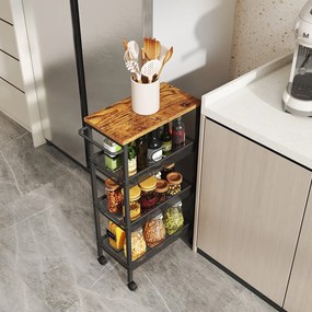 Carrinho cozinha 4 níveis estreito com rodas 22 x 45,4 x 77 cm castanho Vintage + preto