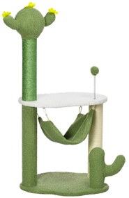 Árvore Arranhador para Gatos com Forma de Cacto Altura 90cm Torre para Gatos com Rede Plataforma Postes de Sisal e Bola Divertida 45x45x90cm Verde