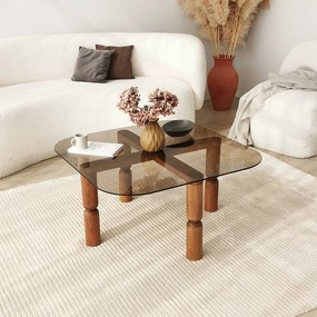 Mesa de Café Kei – Nogueira e Bronze – 80cm x 40cm x 80cm