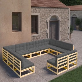 vidaXL 11 pcs conjunto lounge de jardim c/ almofadões pinho maciço