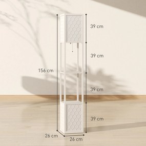 Candeeiro de pé com prateleiras, 2 lâmpadas, 2 prateleiras, 4 níveis, MDF cinzento 26 x 26 x 156 cm, cinzento