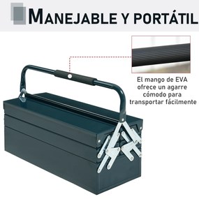 DURHAND Caixa de Ferramentas portátil Dobrável de Aço com 5 compartimentos com Alça de Transporte para oficina 57x21x41cm Verde