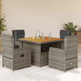 vidaXL 5 pcs conjunto de jantar p/ jardim c/ almofadões vime PE cinza