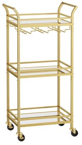 Carrinho de cozinha ou bar com 3 prateleiras de vidro espelhado 30 x 46,8 x 92 cm Dourado