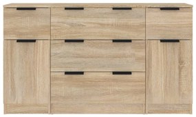 3 pcs conjunto de aparadores madeira processada carvalho sonoma