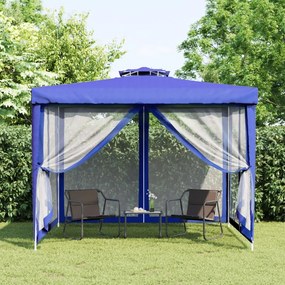 VidaXL Gazebo com telhado duplo 3x3x2,68 m tecido azul