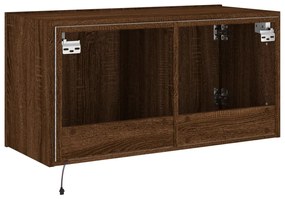 Móvel parede p/ TV c/ luzes LED 80x35x41 cm carvalho castanho
