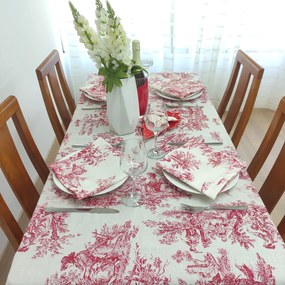 Toalha de Mesa Linho COL Toile de Jouy Red Ponto Aberto