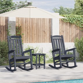 Conjunto de Lounge de Jardim 3 Peças Azul-marinho HDPE