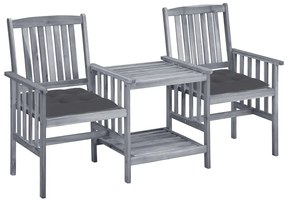 vidaXL Cadeiras de jardim c/ mesa de centro e almofadões acácia maciça