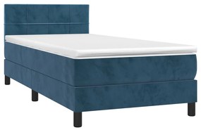 Cama box spring c/ colchão/LED 80x200 cm veludo azul-escuro