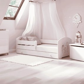 Cama infantil branca Luk princesa e unicórnio 160x80 com gaveta - colchão e estrado incluído