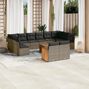 vidaXL 13 pcs conjunto sofás p/ jardim c/ almofadões vime PE cinzento