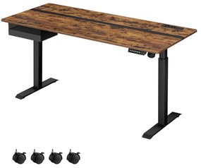 Secretária elétrica com altura ajustavel com 2 tomadas e 2 portas USB; e gaveta 70 x 160 x (72-120) cm Preto e castanho-escuro