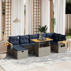 vidaXL 8 pcs conjunto sofás p/ jardim c/ almofadões vime PE cinzento