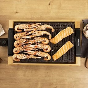 Grelhador elétrico cozinha com Potência 2000 W, Estrutura de bambu, Tasty&Grill 2000 Bamboo LineStone. Termóstato ajustável, Superfície Grill, Revesti